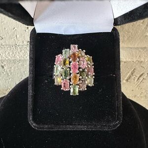 Multi Colored Sterling Silver Ring. Size 6.